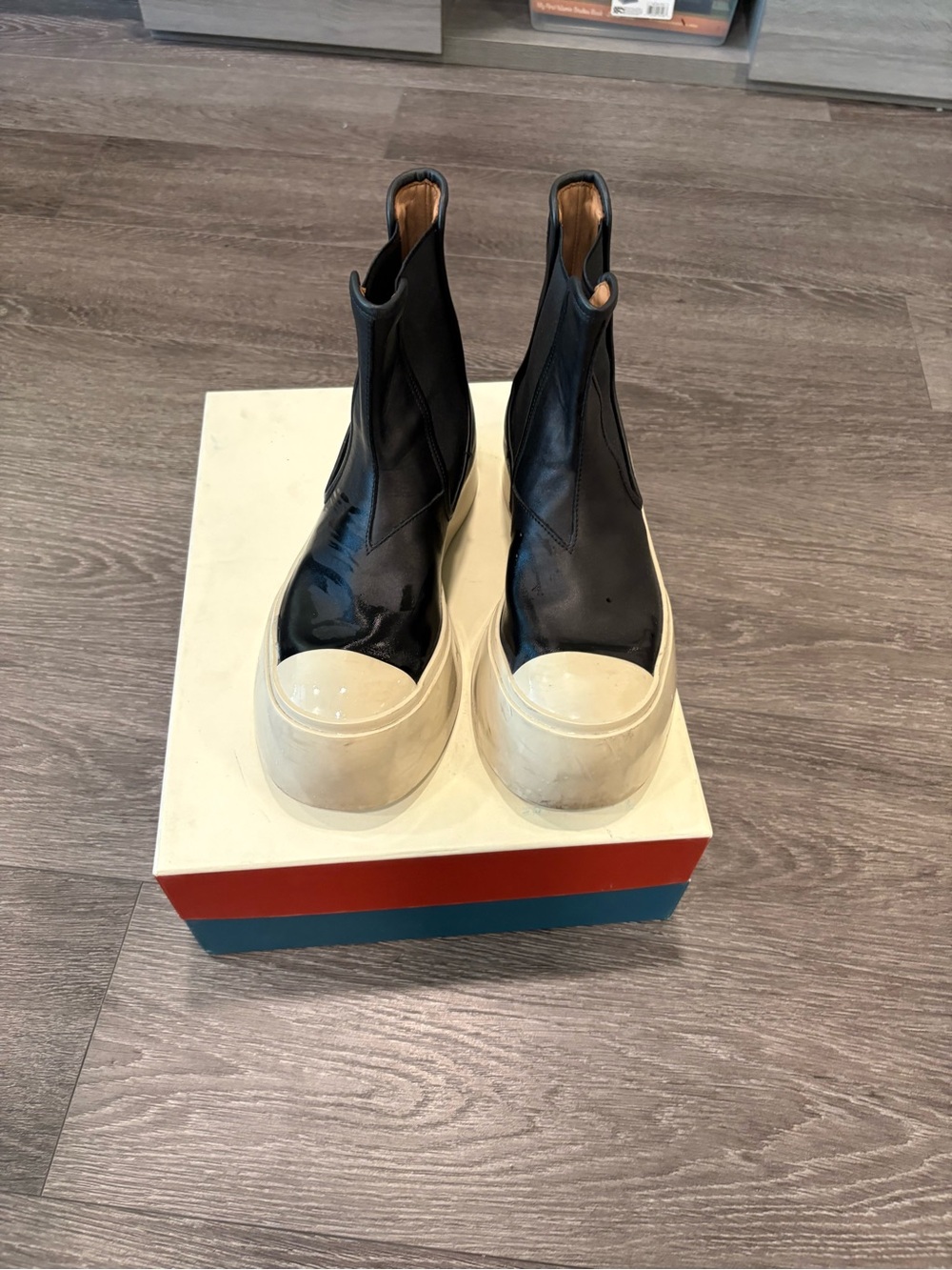 Marni Black Leather Platform Ankle Boots with Cream Platform